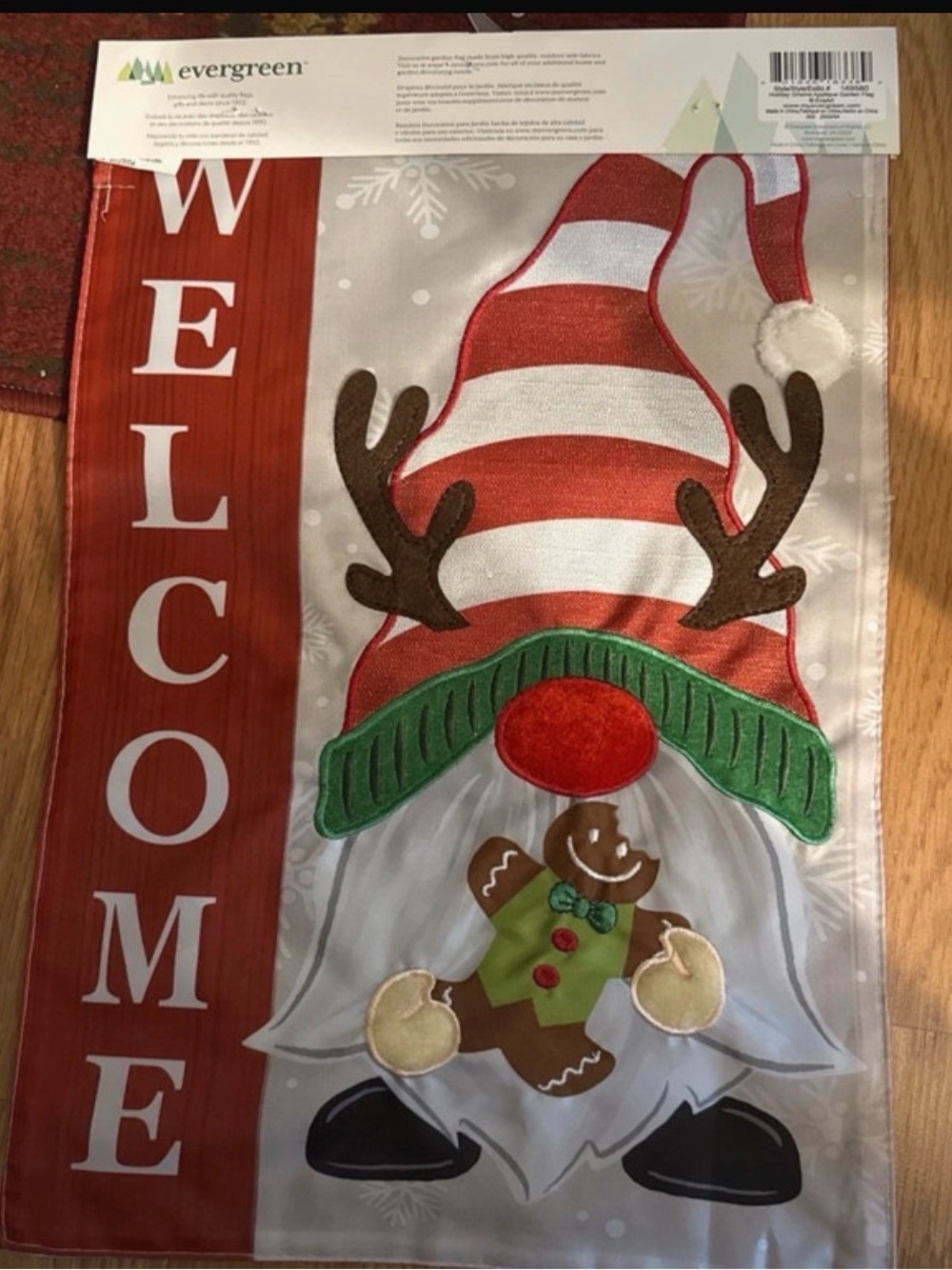 Evergreen Red Striped Gnome Holiday Welcome Banner